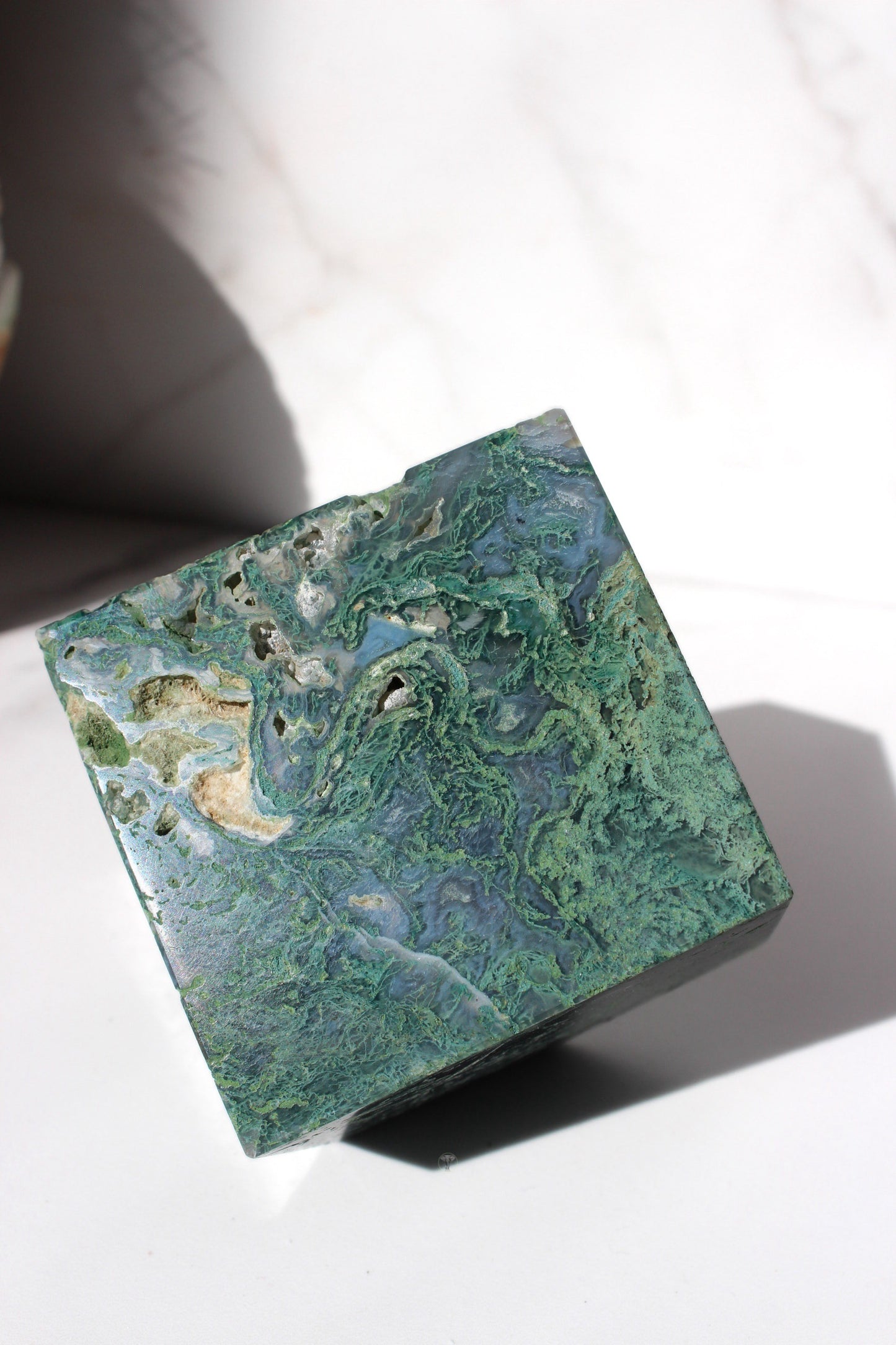 Moss Agate Floating Cube | Tilting Crystal Cube | Moss Agate Corner Cut Crystal Cube | #3 Tons of Soul