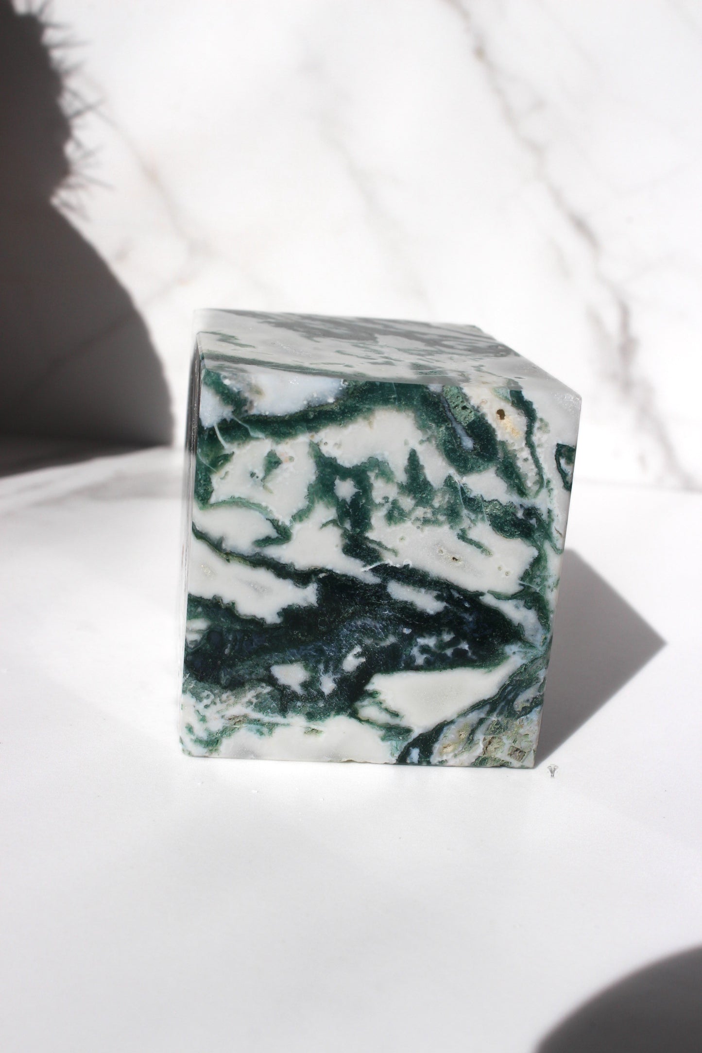 Moss Agate Floating Cube | Tilting Crystal Cube | Moss Agate Corner Cut Crystal Cube | #2 Tons of Soul