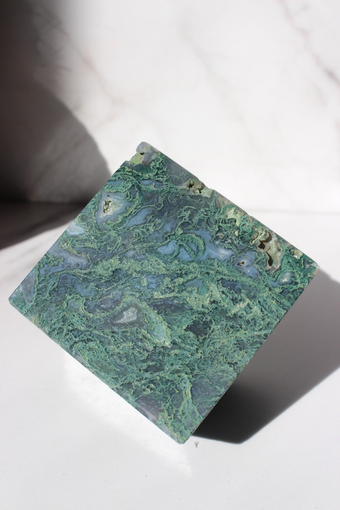 Moss Agate Floating Cube | Tilting Crystal Cube | Moss Agate Corner Cut Crystal Cube | #3 Tons of Soul