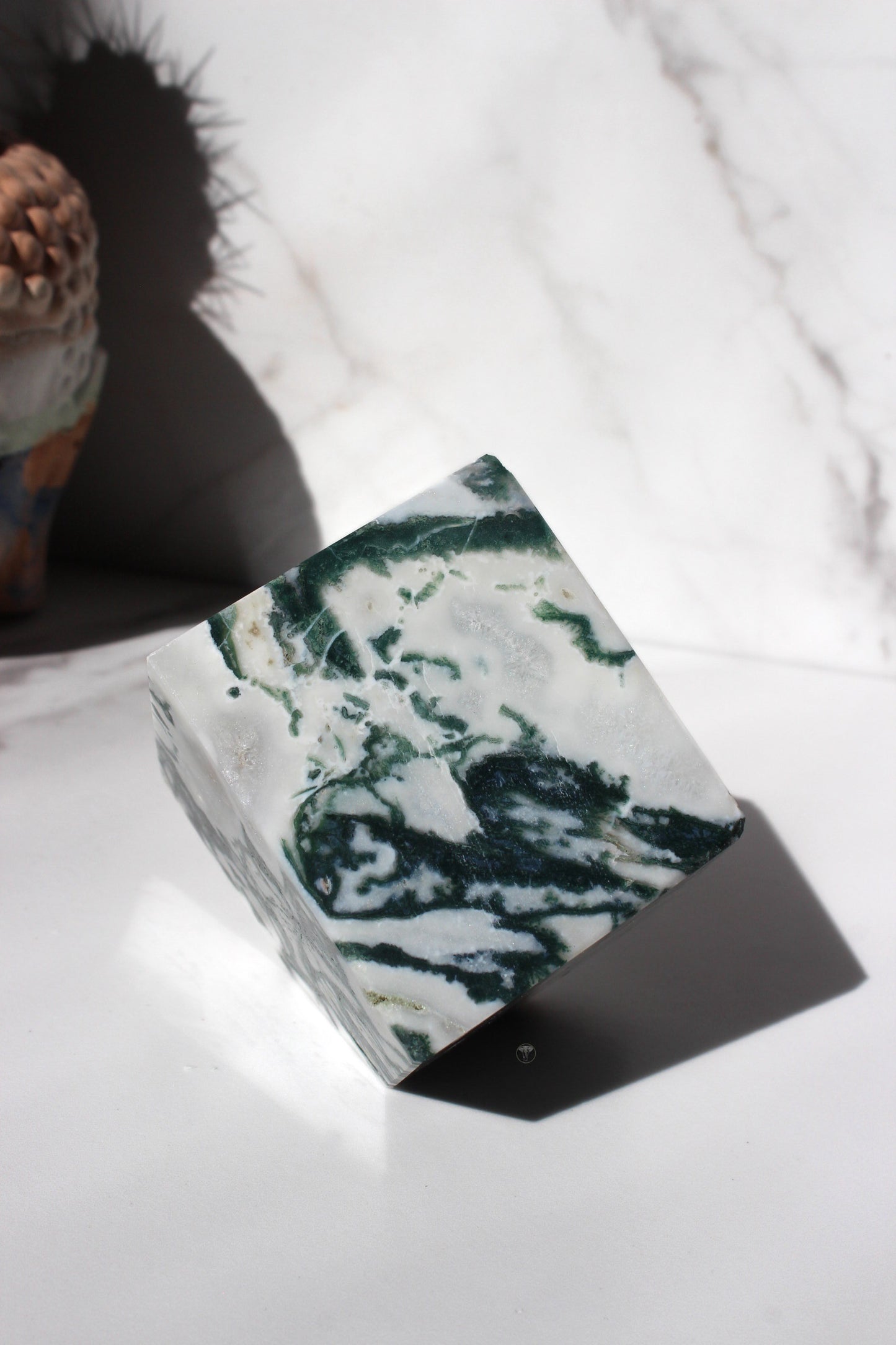 Moss Agate Floating Cube | Tilting Crystal Cube | Moss Agate Corner Cut Crystal Cube | #2 Tons of Soul