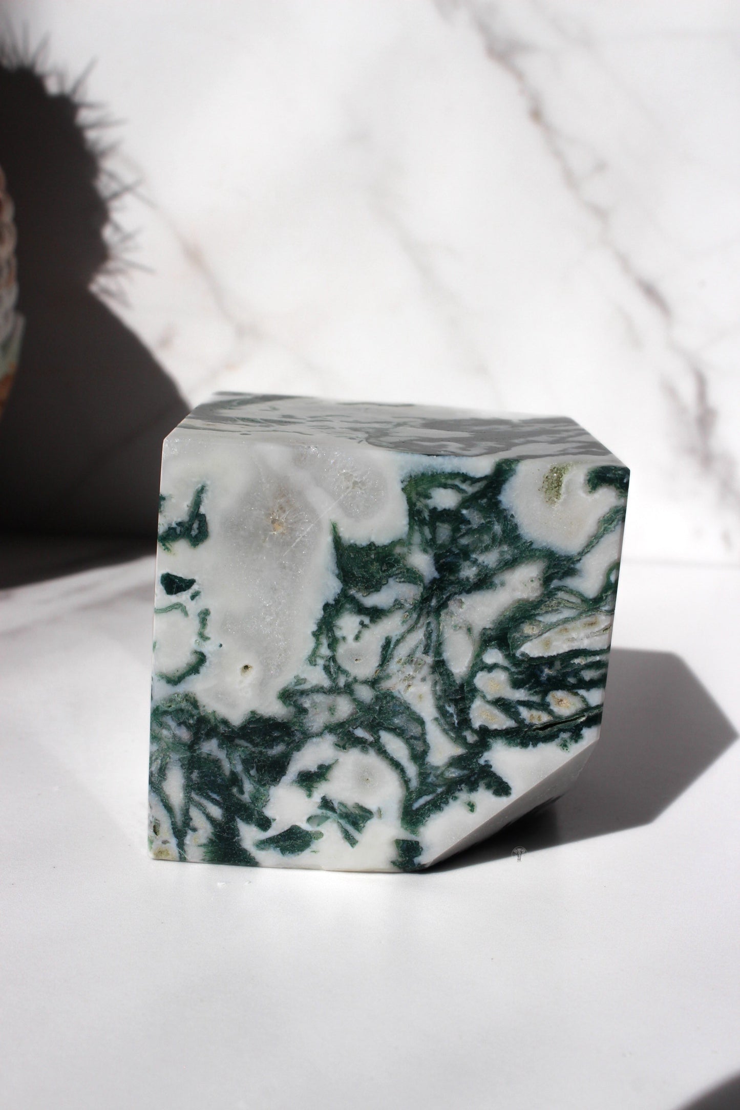 Moss Agate Floating Cube | Tilting Crystal Cube | Moss Agate Corner Cut Crystal Cube | #2 Tons of Soul