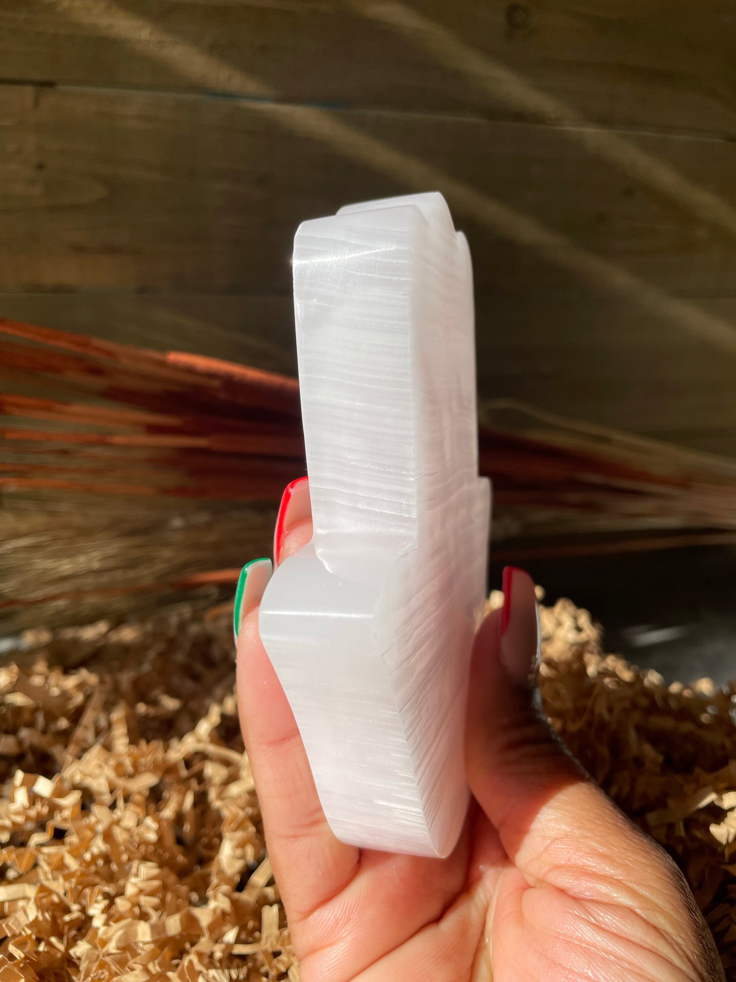 Large Pink Mangano Calcite Hamsa Carving | Crystals