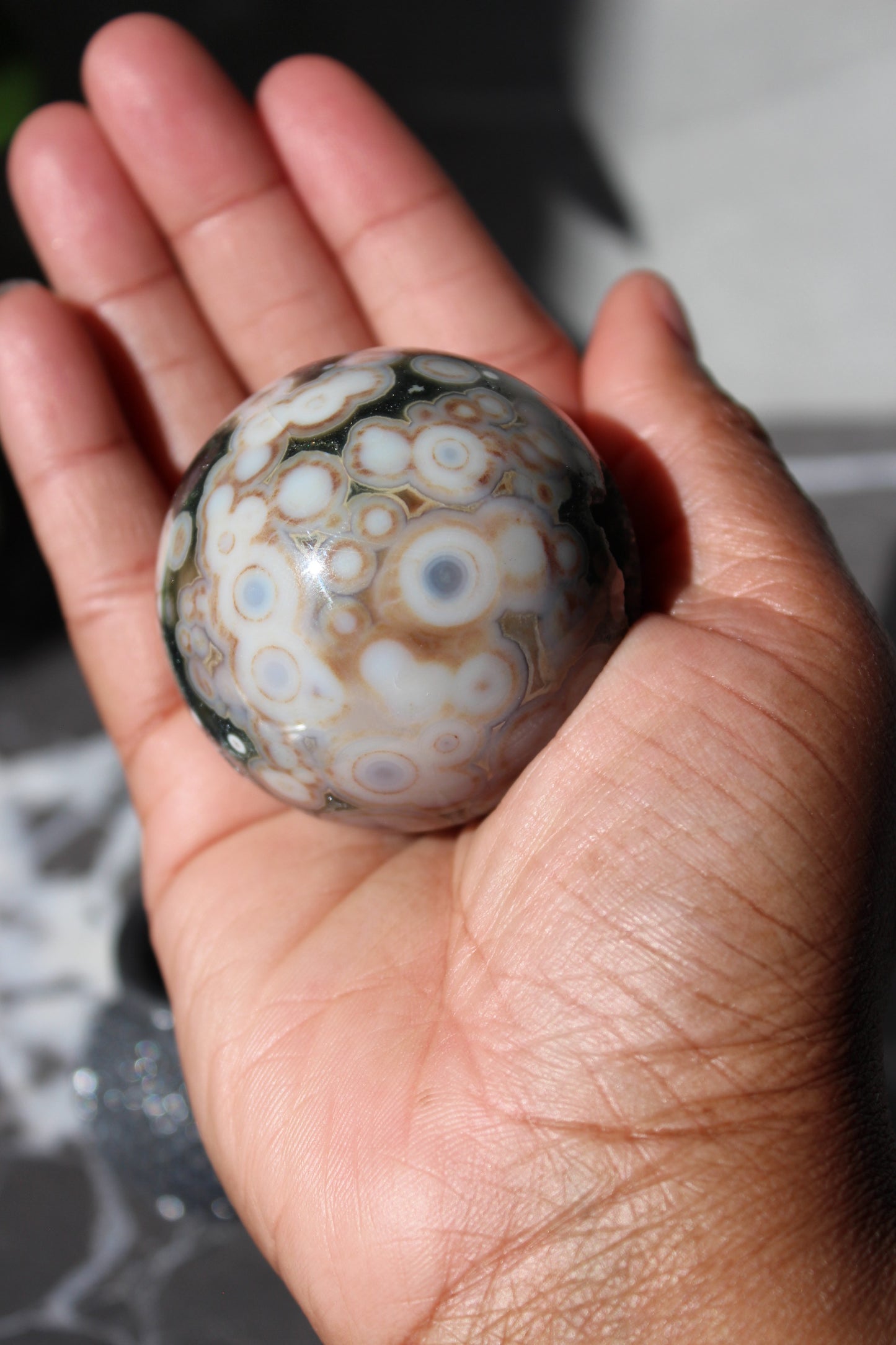 Beautiful High Grade Druzy Ocean Jasper Sphere | Crystal Ball | Tons of Soul Crystals