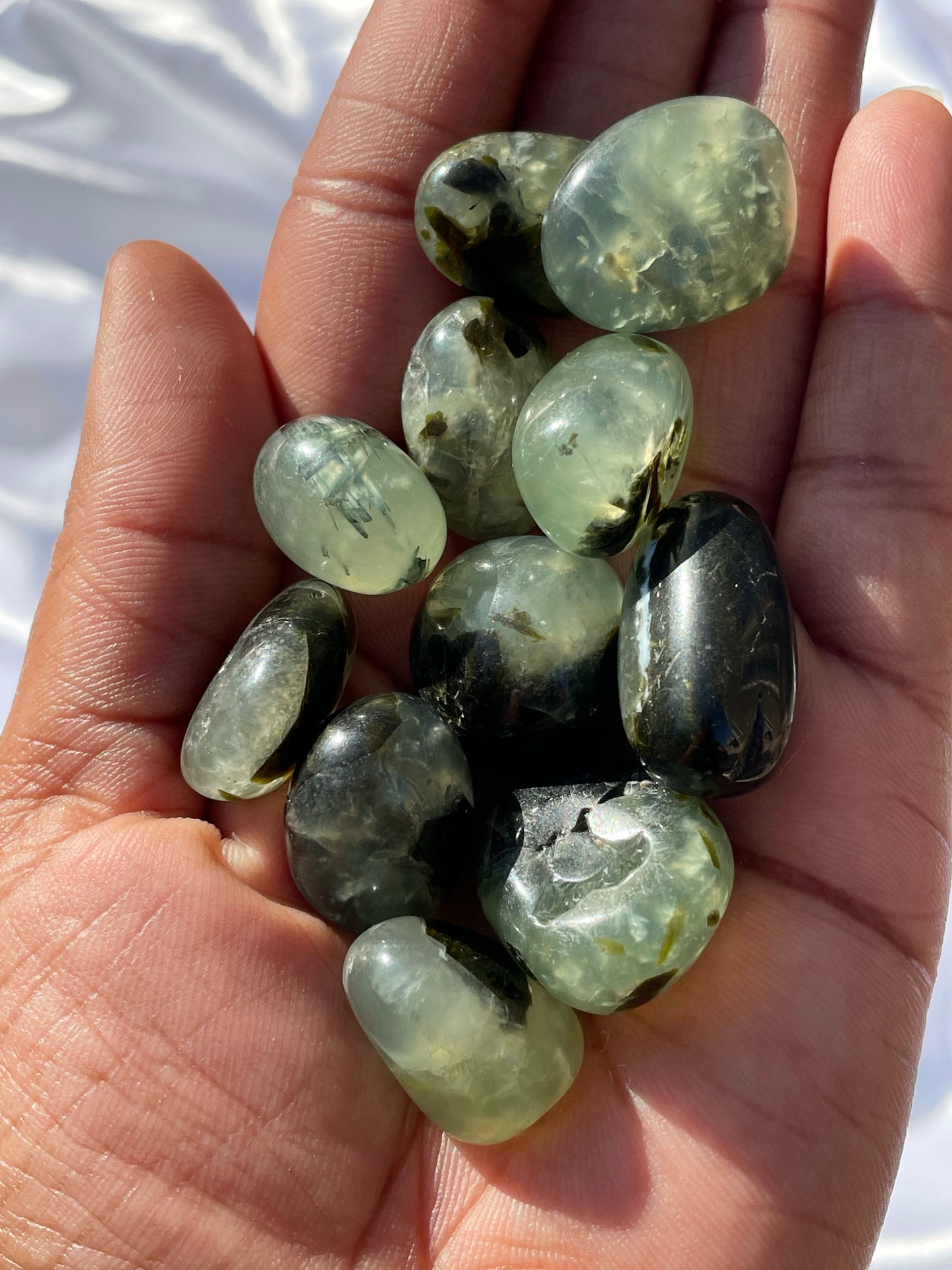 Prehnite and Epidote Tumbled Pocket Stone