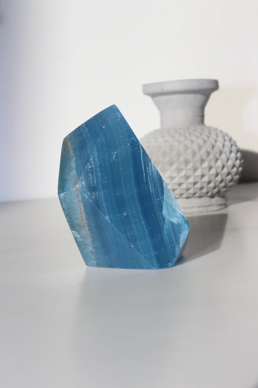 High Grade Lemurian Aquatine Calcite Polished Freeform | Blue Calcite Gem | Crystal Blue Onyx | Tons of Soul