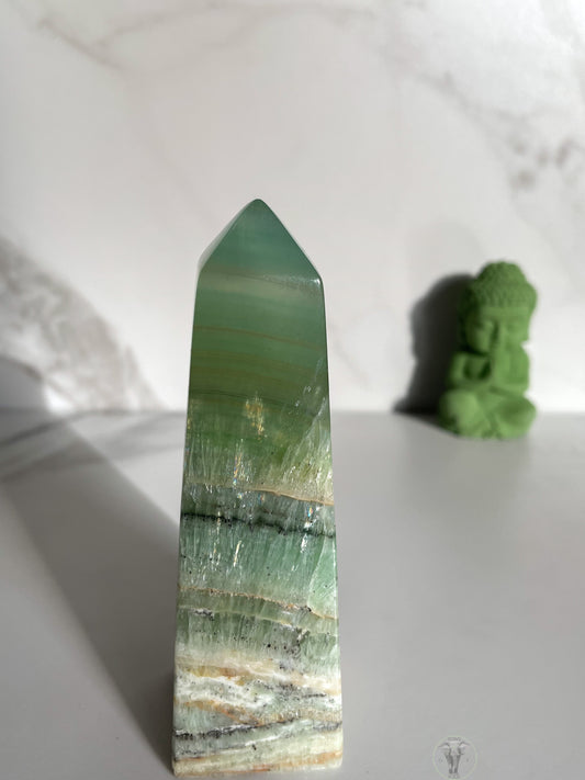 Green “Kiwi” Calcite Obelisk Tower | B