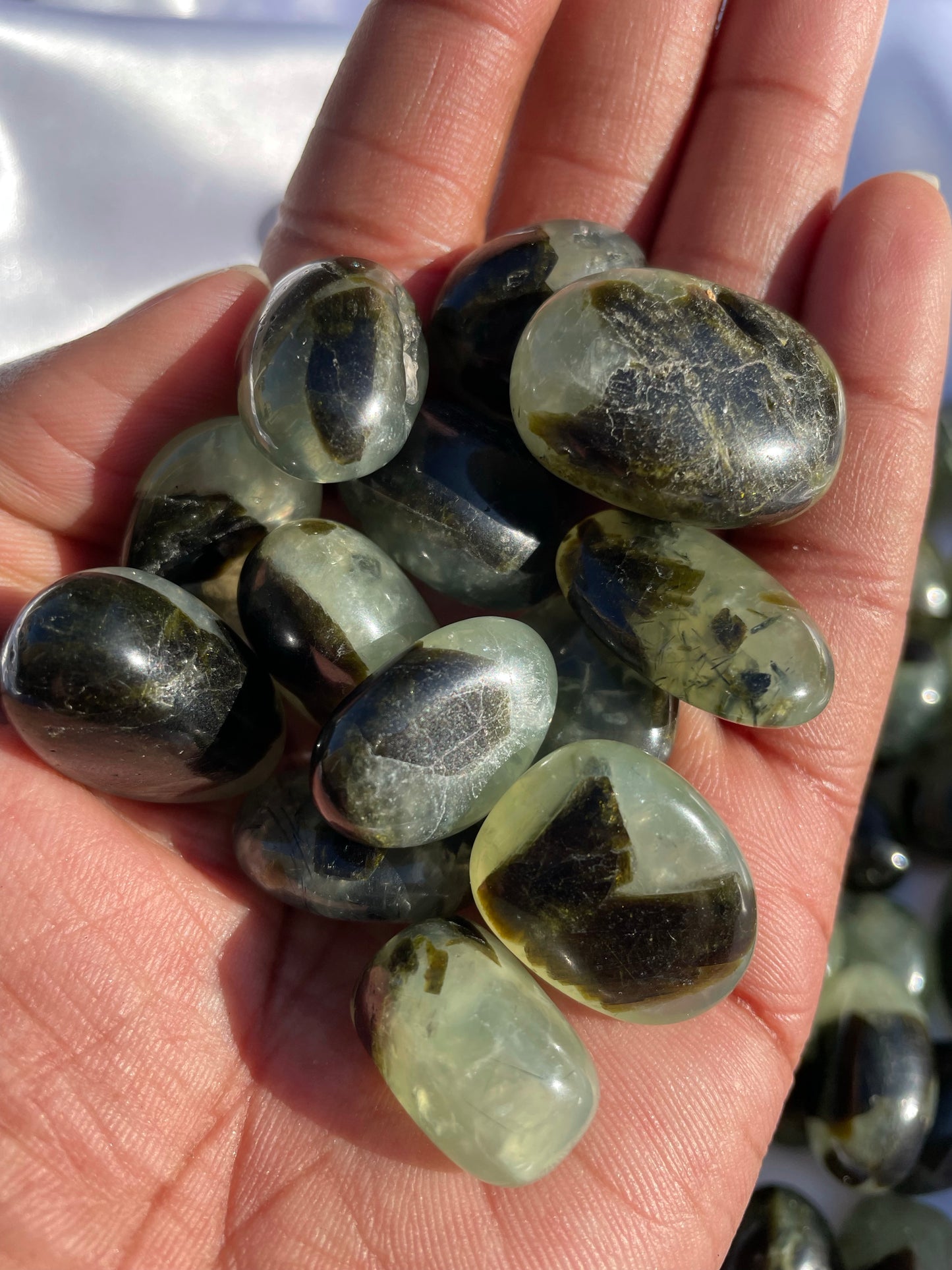 Prehnite and Epidote Tumbled Pocket Stone