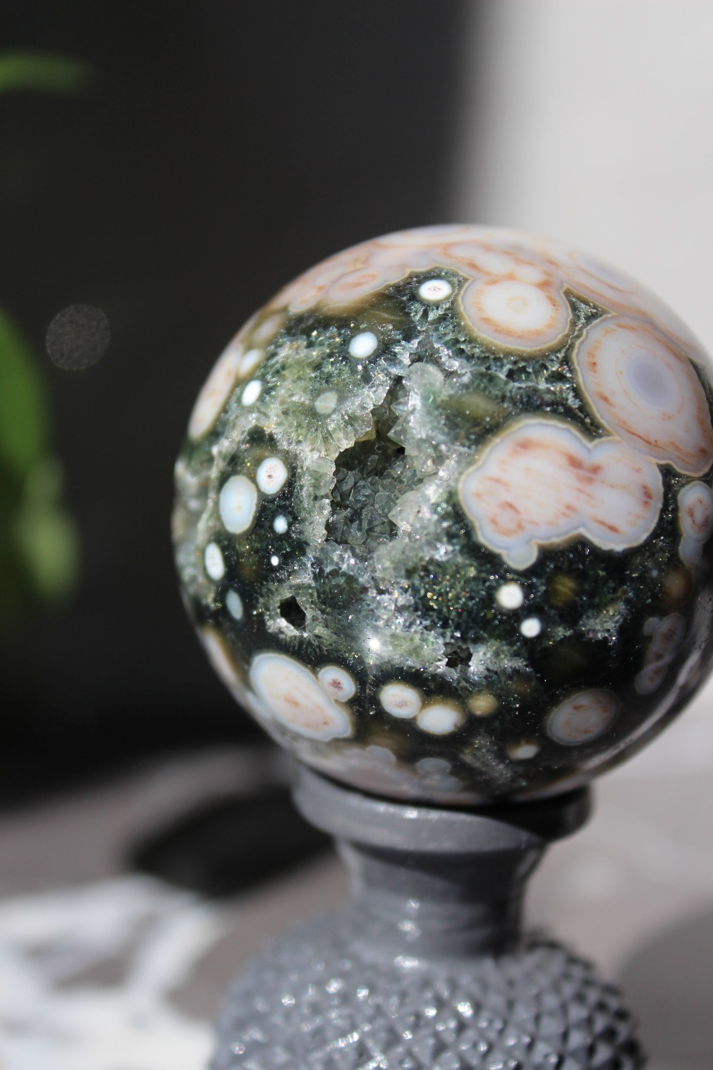 Beautiful High Grade Druzy Ocean Jasper Sphere | Crystal Ball | Tons of Soul Crystals