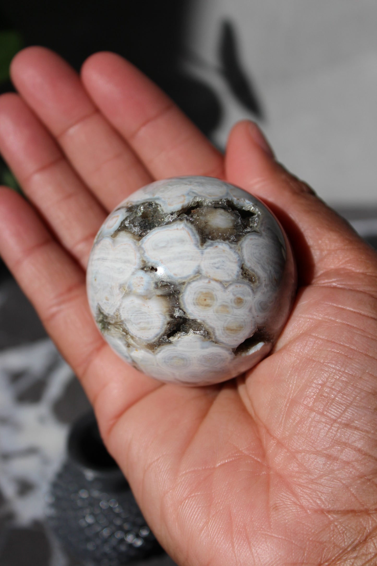 Beautiful High Grade Druzy Ocean Jasper Sphere | Crystal Ball | Tons of Soul Crystals