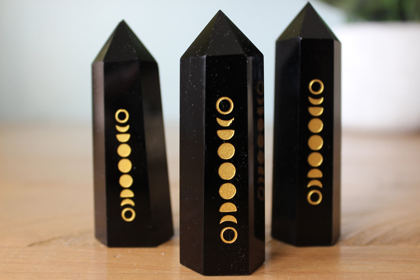 Black Obsidian Point with Engraved Moon Phase * Restock