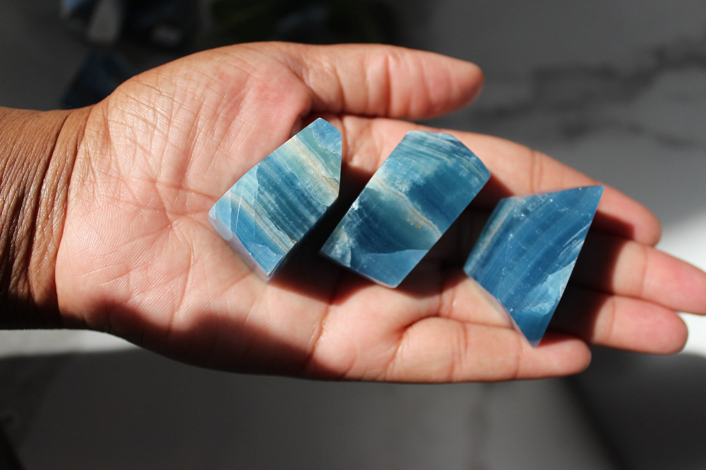 High Grade Lemurian Aquatine Calcite Polished Freeform | Blue Calcite Gem | Crystal Blue Onyx | Tons of Soul