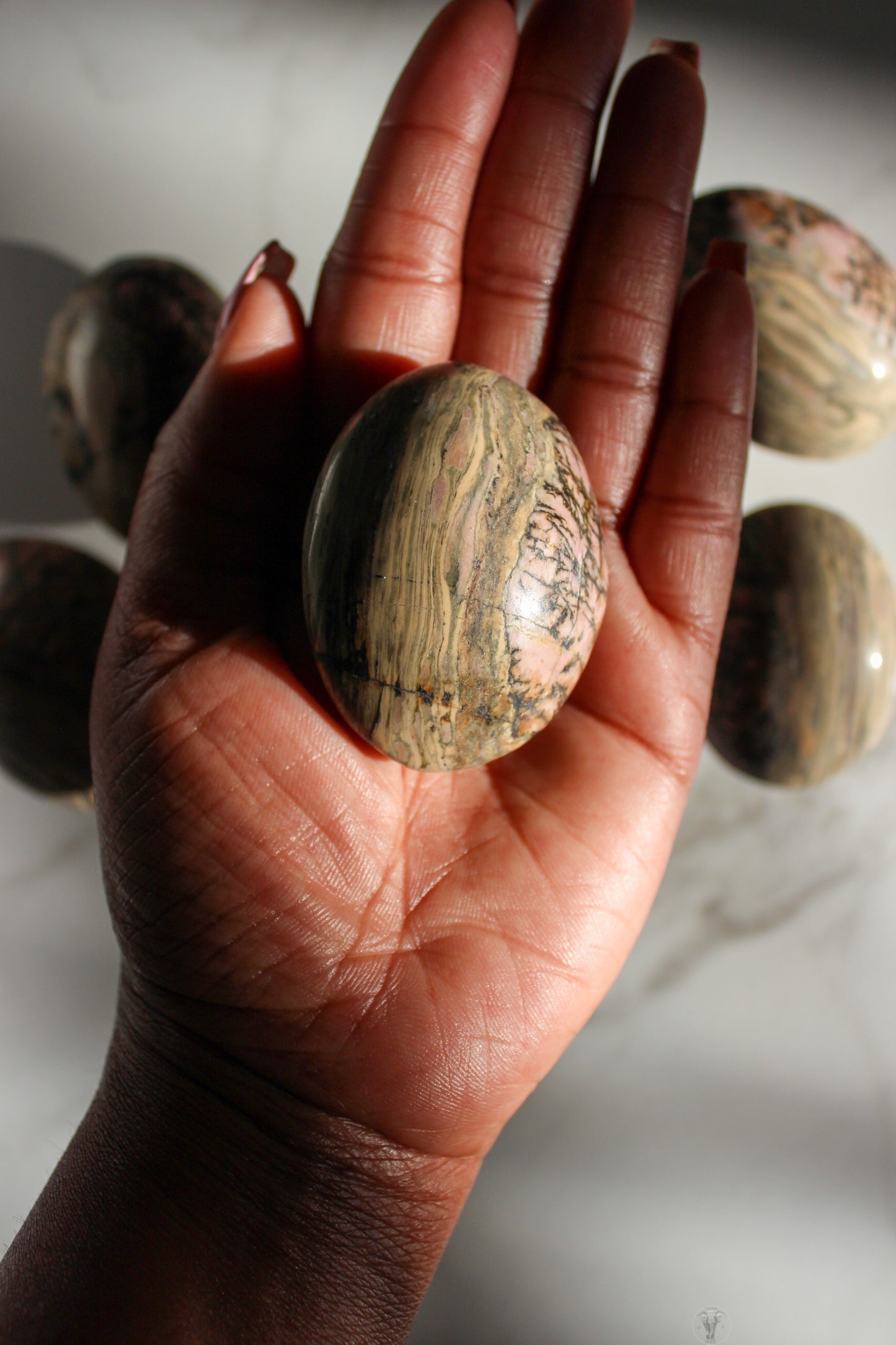 Unique Pattern Rhodonite Palmstone | Tons of Soul Crystals