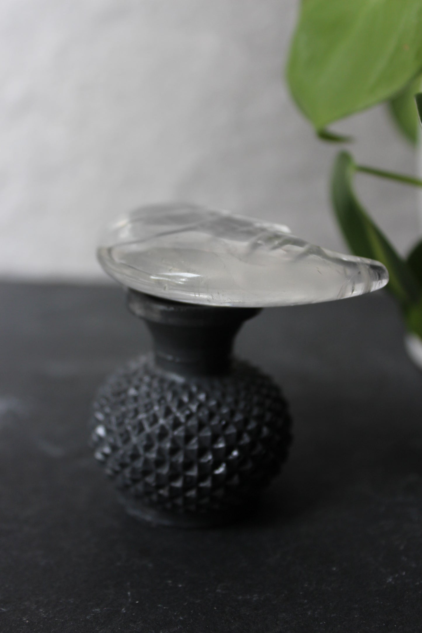 Tranquil Face Clear Quartz Crescent Moon | Crystal Carving | Tons of Soul