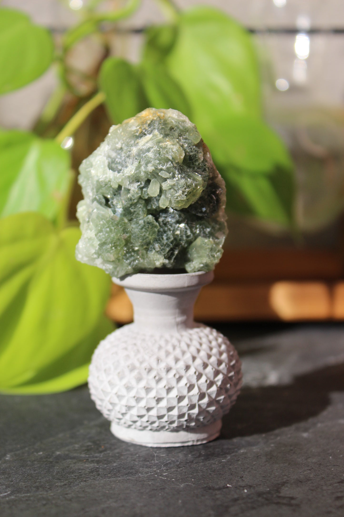 Prehnite and Epidote with Actinolite Cluster Specimen - Morocco | Raw Crystals | Tons of Soul