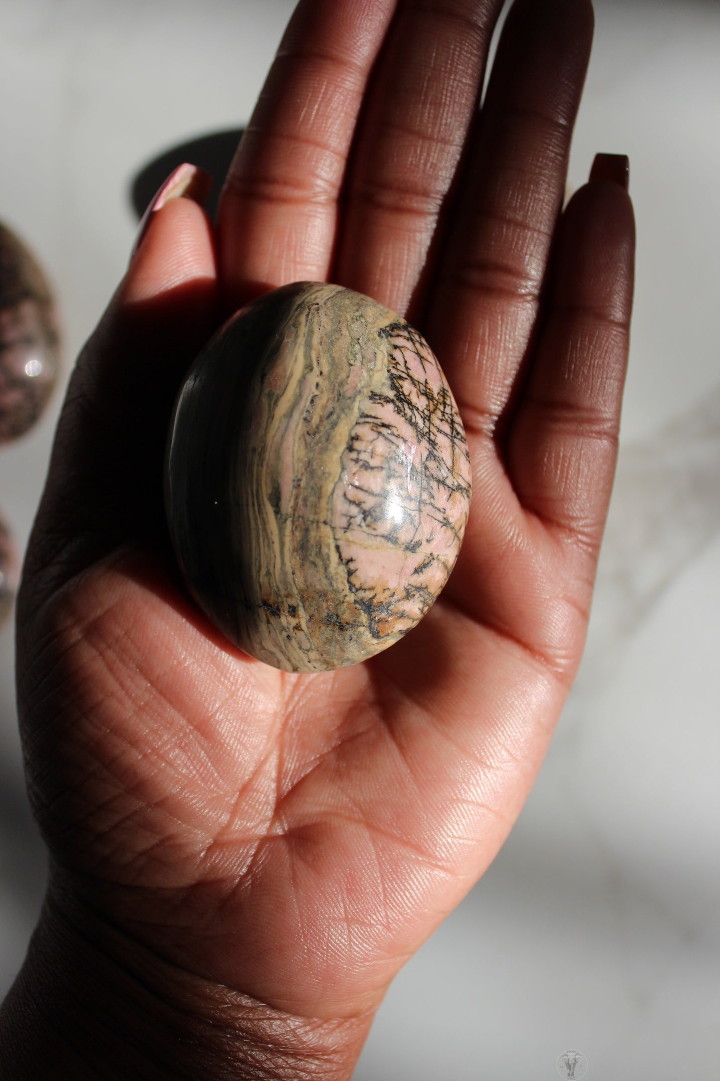 Unique Pattern Rhodonite Palmstone | Tons of Soul Crystals