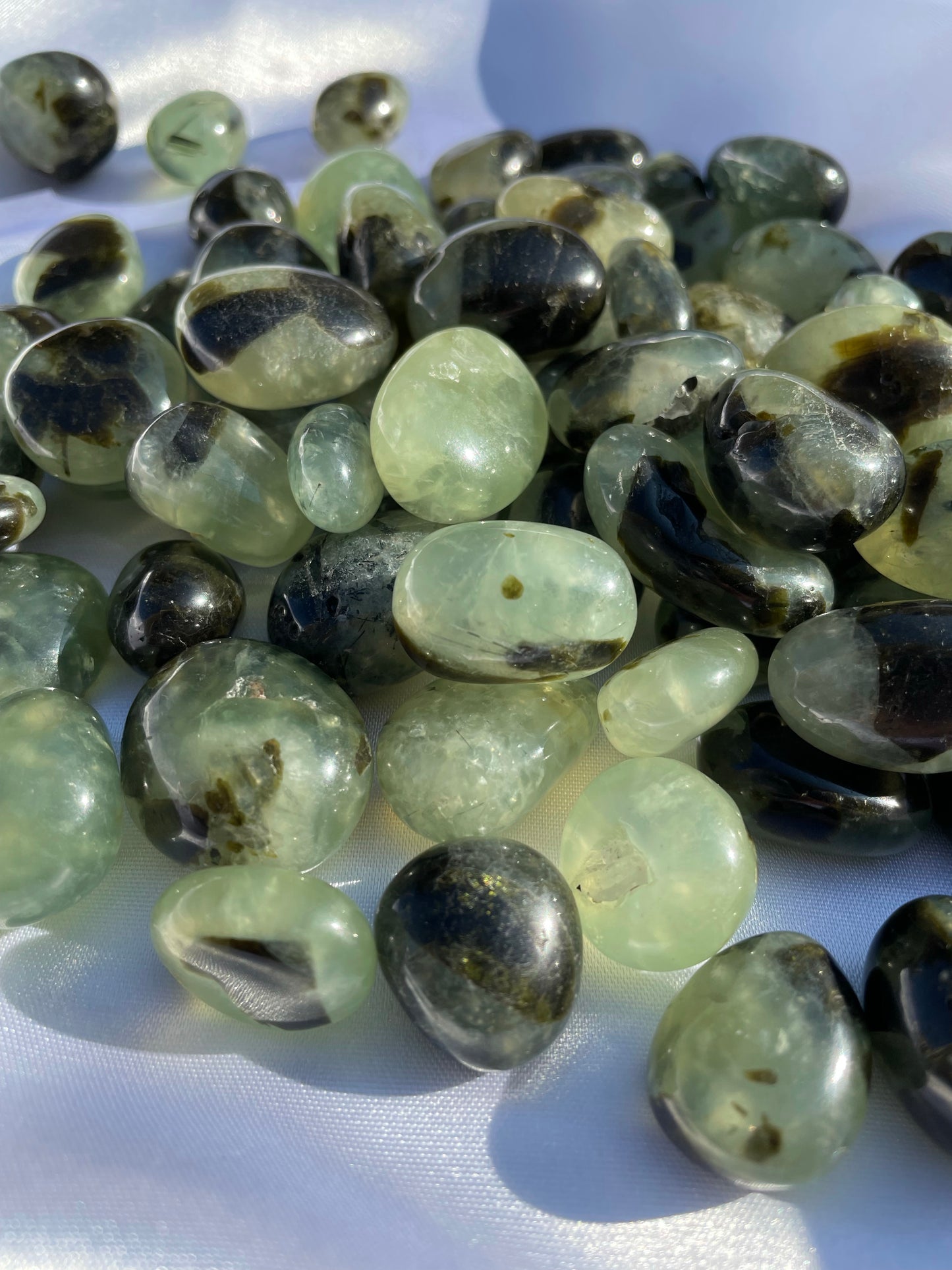 Prehnite and Epidote Tumbled Pocket Stone