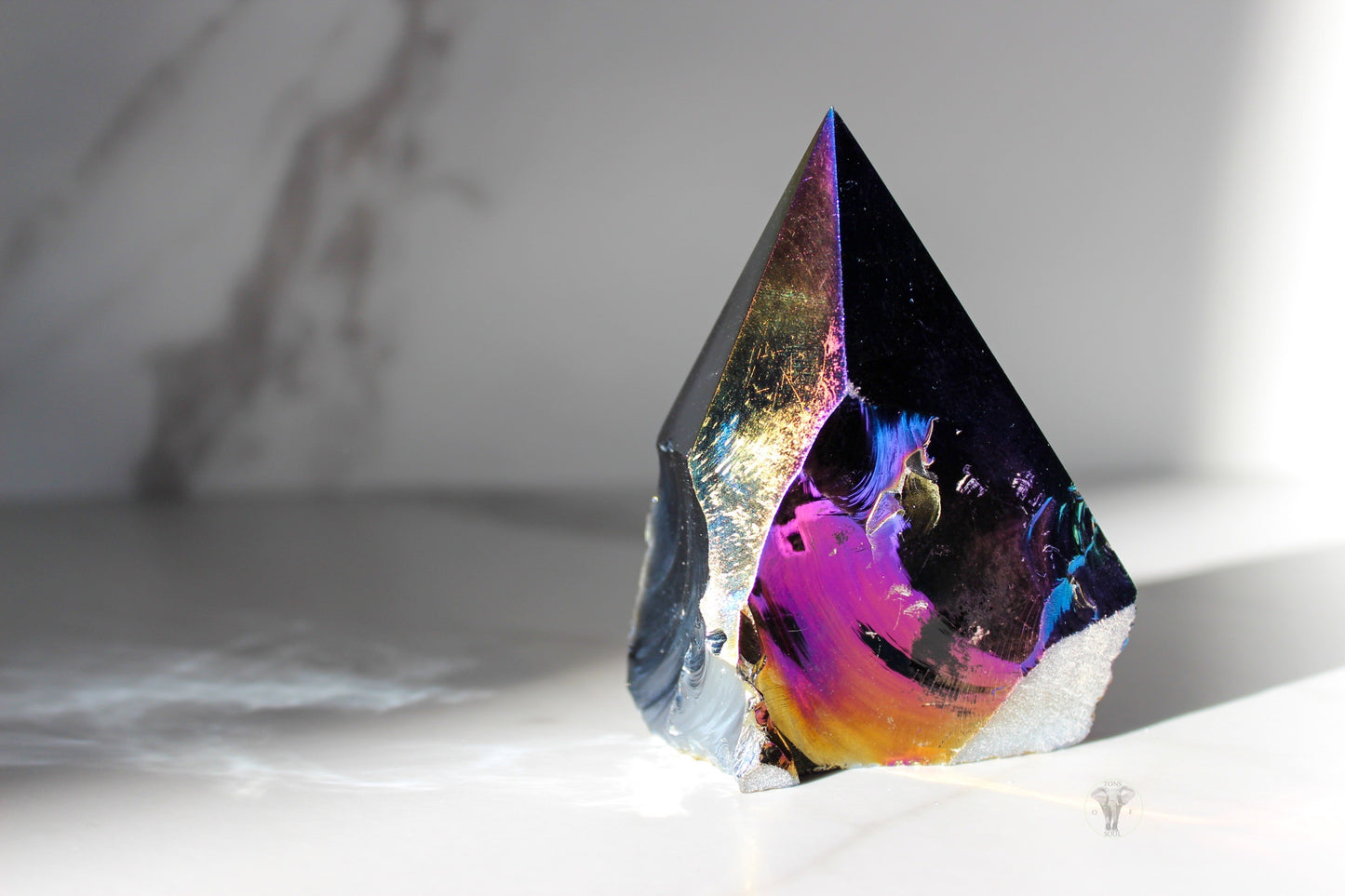 Aura Obsidian Polished Top, Raw Sides Point