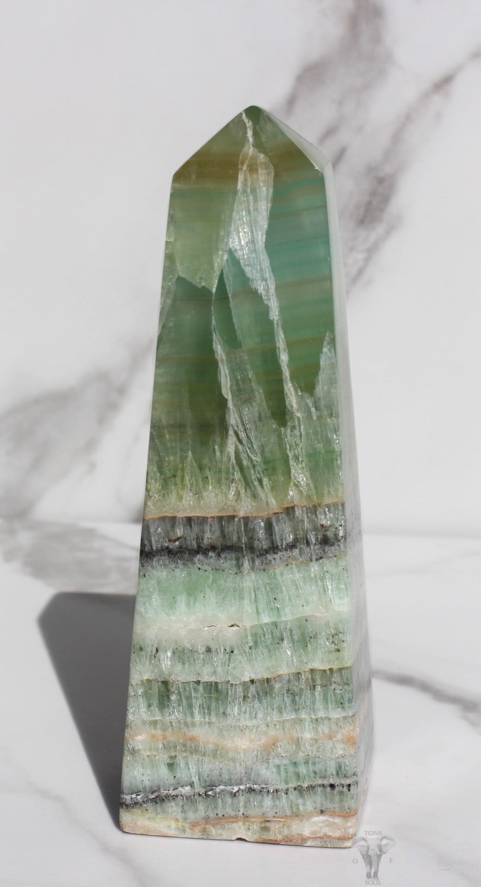 Green “Kiwi” Calcite Obelisk Tower| A