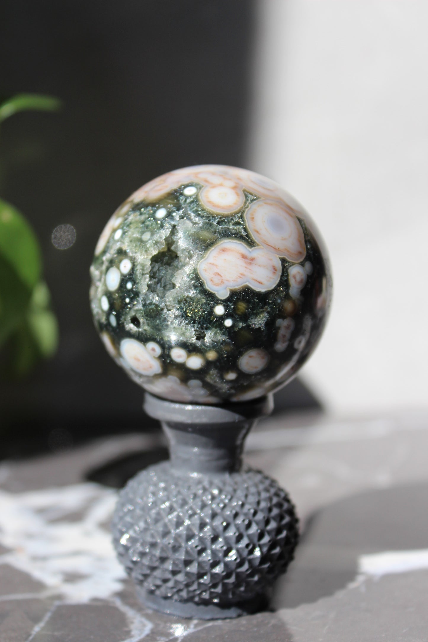 Beautiful High Grade Druzy Ocean Jasper Sphere | Crystal Ball | Tons of Soul Crystals