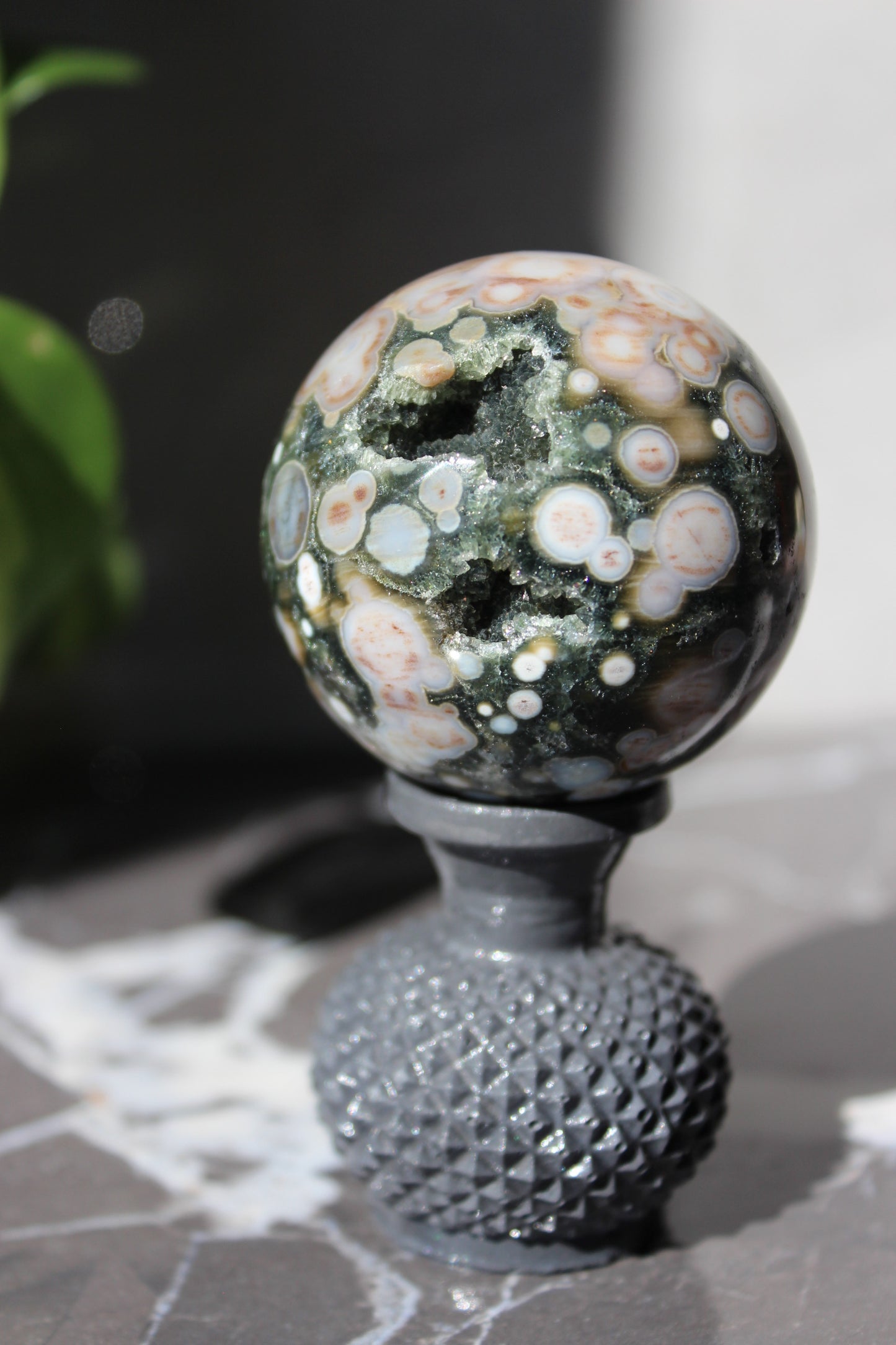 Beautiful High Grade Druzy Ocean Jasper Sphere | Crystal Ball | Tons of Soul Crystals