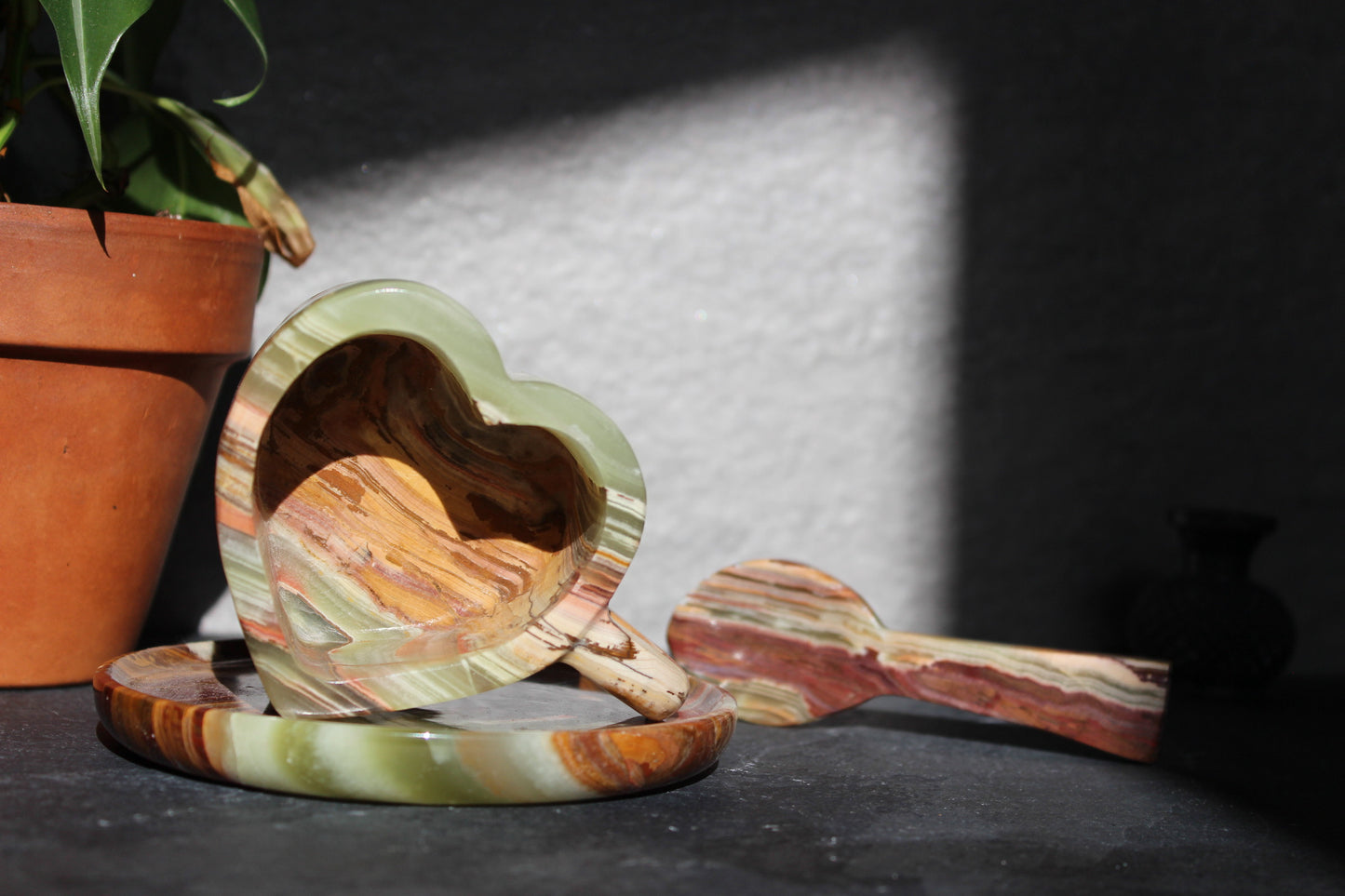 Green Onyx Heart Shapes Cup, Saucer, and Spoon Set | Heart Mug Set | Crystal Cup Set | Onyx Tea Set | Crystal Coffee Cup | Marble Tea Set | Tons of Soul