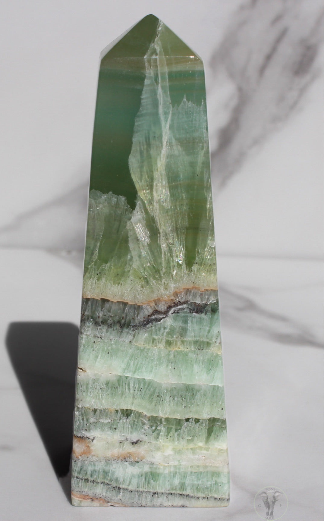 Green “Kiwi” Calcite Obelisk Tower| A