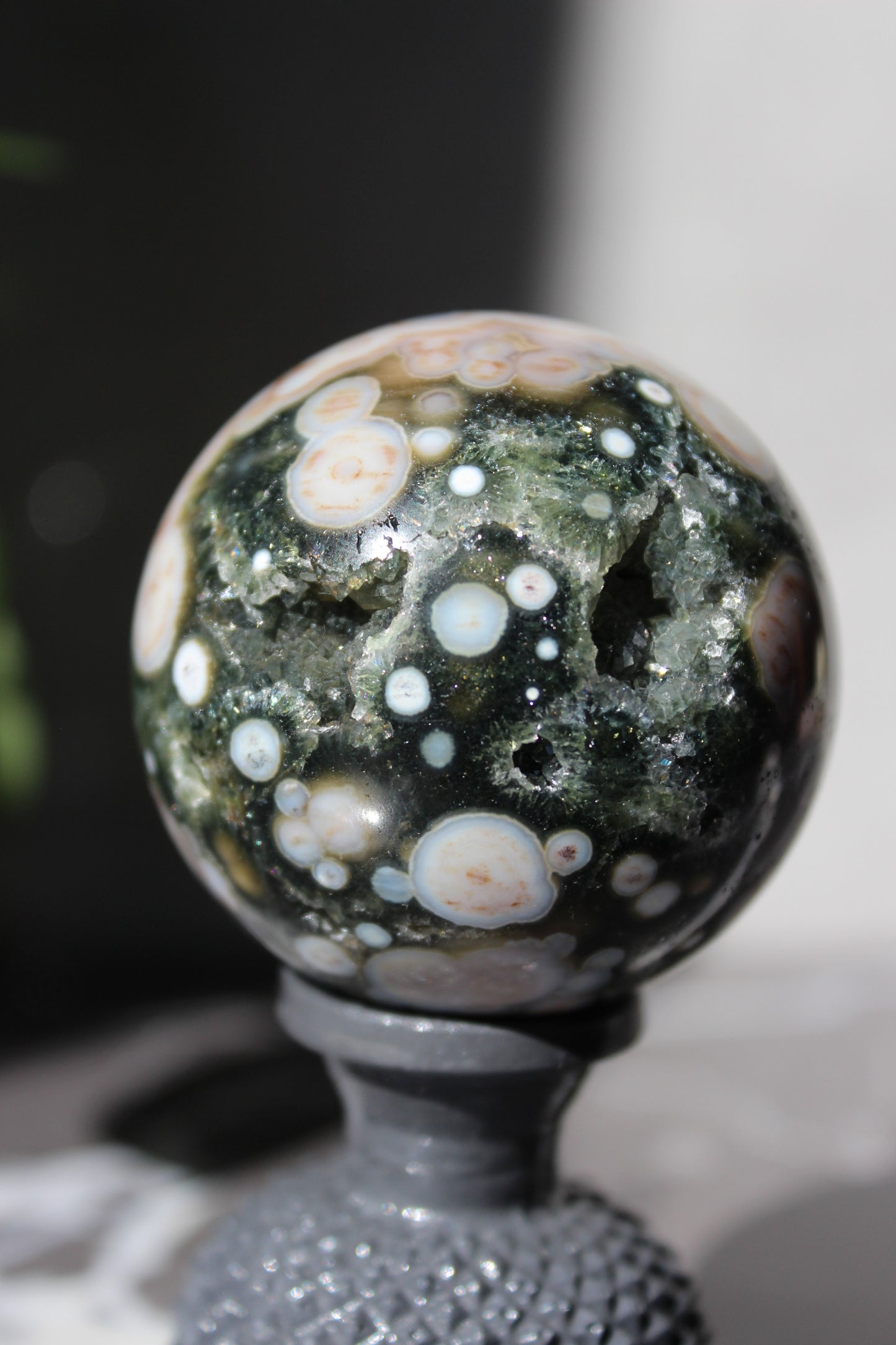 Beautiful High Grade Druzy Ocean Jasper Sphere | Crystal Ball | Tons of Soul Crystals