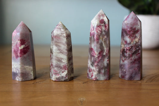 Unicorn Stone | Pink Tourmaline and Lepidolite Points | Unicorn Stone Towers | Crystals