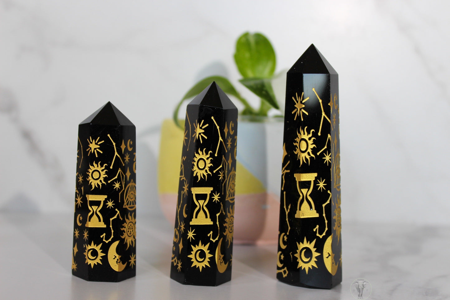 “Ethereal” Etched Black Obsidian Point | Crystal Tower | Tons of Soul
