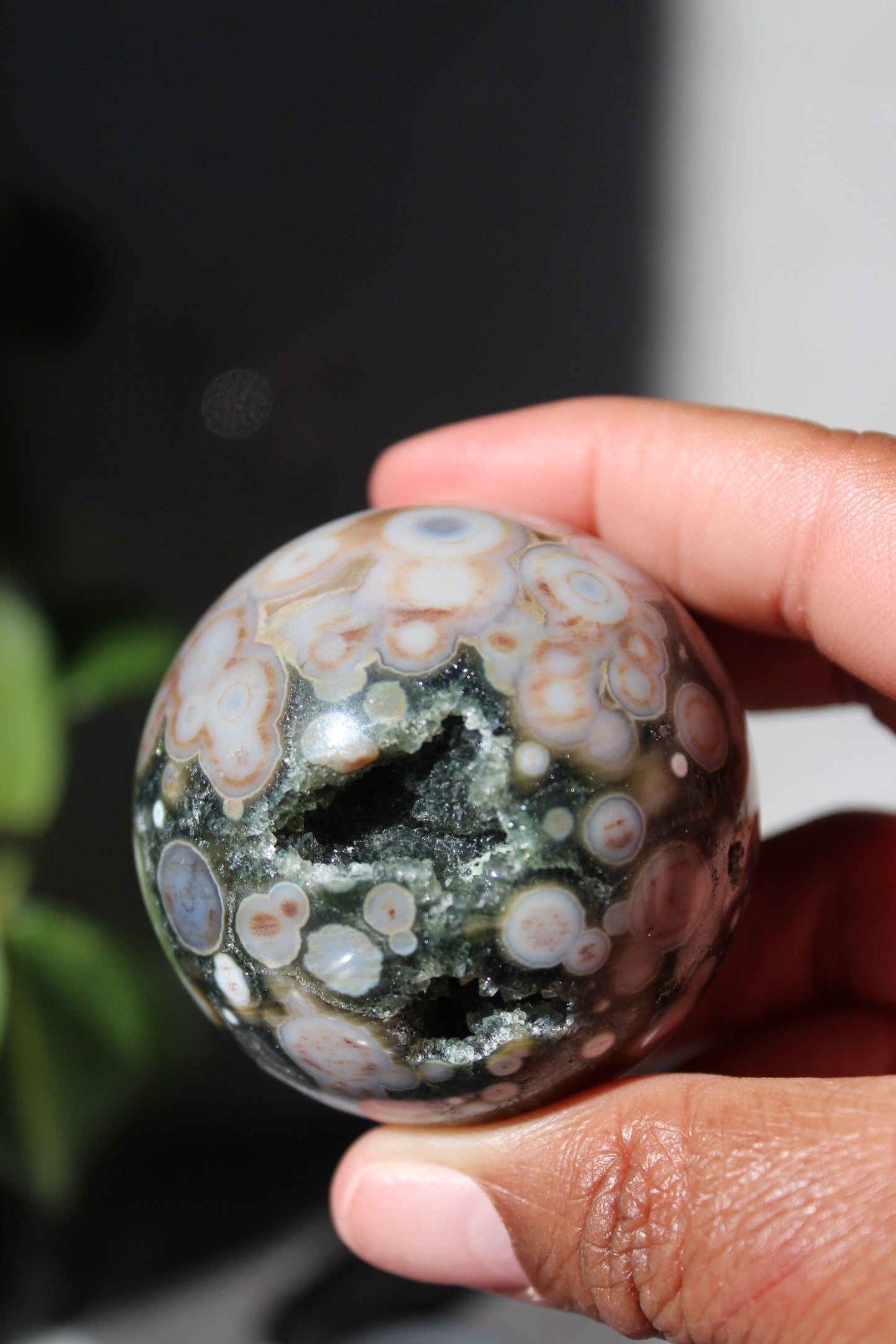 Beautiful High Grade Druzy Ocean Jasper Sphere | Crystal Ball | Tons of Soul Crystals