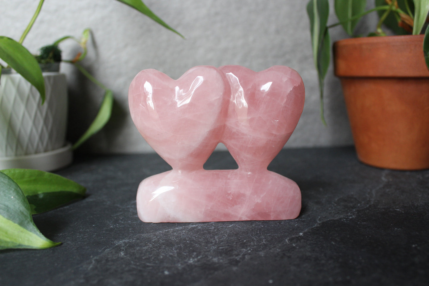 Self Standing Double Heart Rose Quartz | Rose Quartz Hearts | Crystal Heart | Tons of Soul