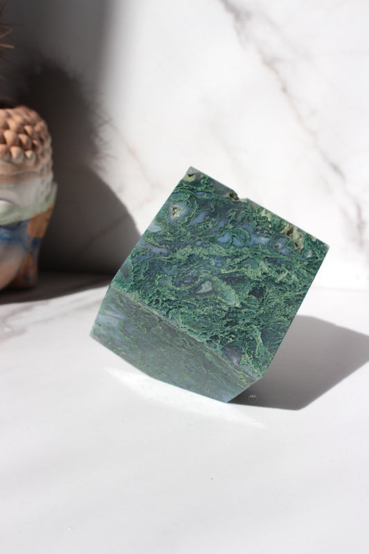 Moss Agate Floating Cube | Tilting Crystal Cube | Moss Agate Corner Cut Crystal Cube | #3 Tons of Soul