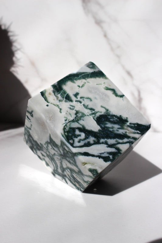 Moss Agate Floating Cube | Tilting Crystal Cube | Moss Agate Corner Cut Crystal Cube | #2 Tons of Soul