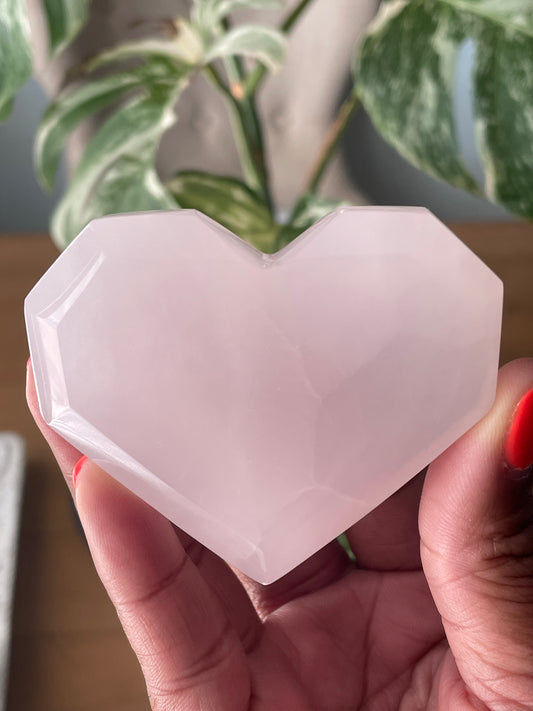 Pink Mangano Calcite Faceted Heart | UV Reactive Pink Mangano Calcite | Tons of Soul