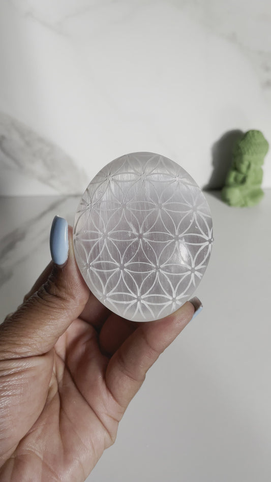Flower of Life Satin Spar Palmstone