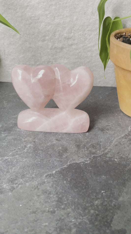 Self Standing Double Heart Rose Quartz | Rose Quartz Hearts | Crystal Heart | Tons of Soul