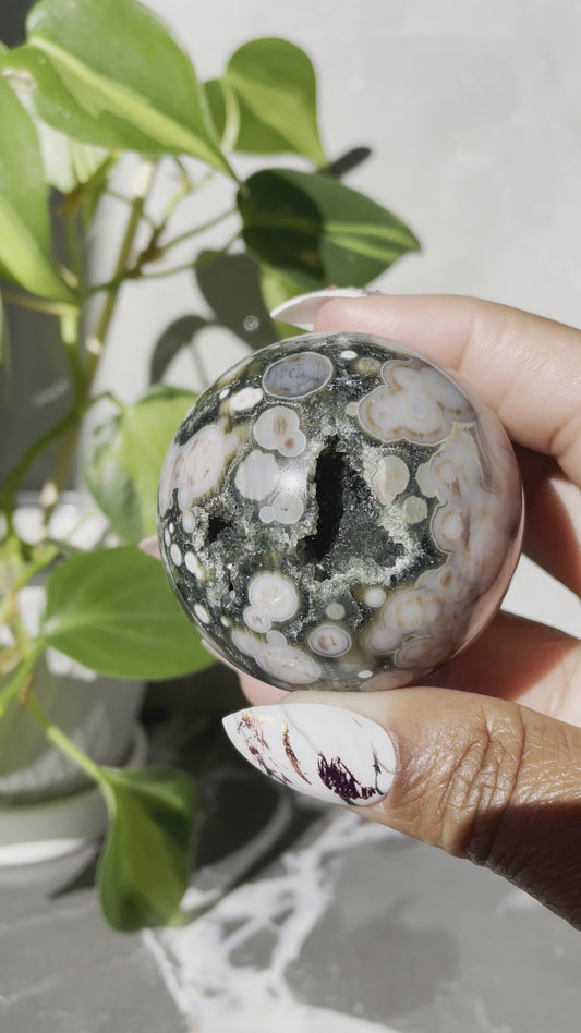 Beautiful High Grade Druzy Ocean Jasper Sphere | Crystal Ball | Tons of Soul Crystals