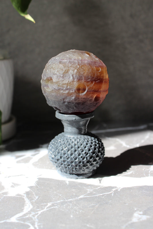 Yellow Purple Fluorite Cratered Moon | Fluorite Moon Sphere | Tons of Soul