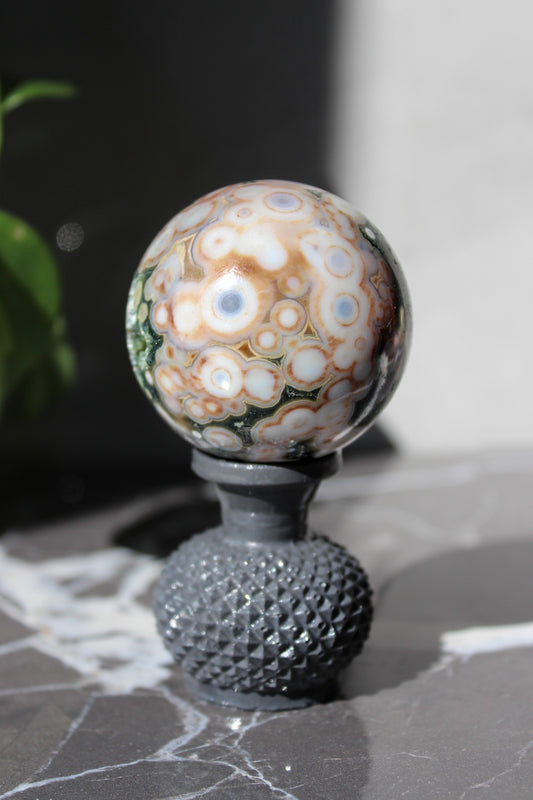 Beautiful High Grade Druzy Ocean Jasper Sphere | Crystal Ball | Tons of Soul Crystals