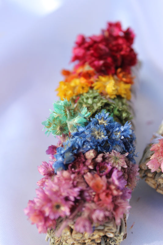 Colorful Mullein and White Sage Smudge Wand