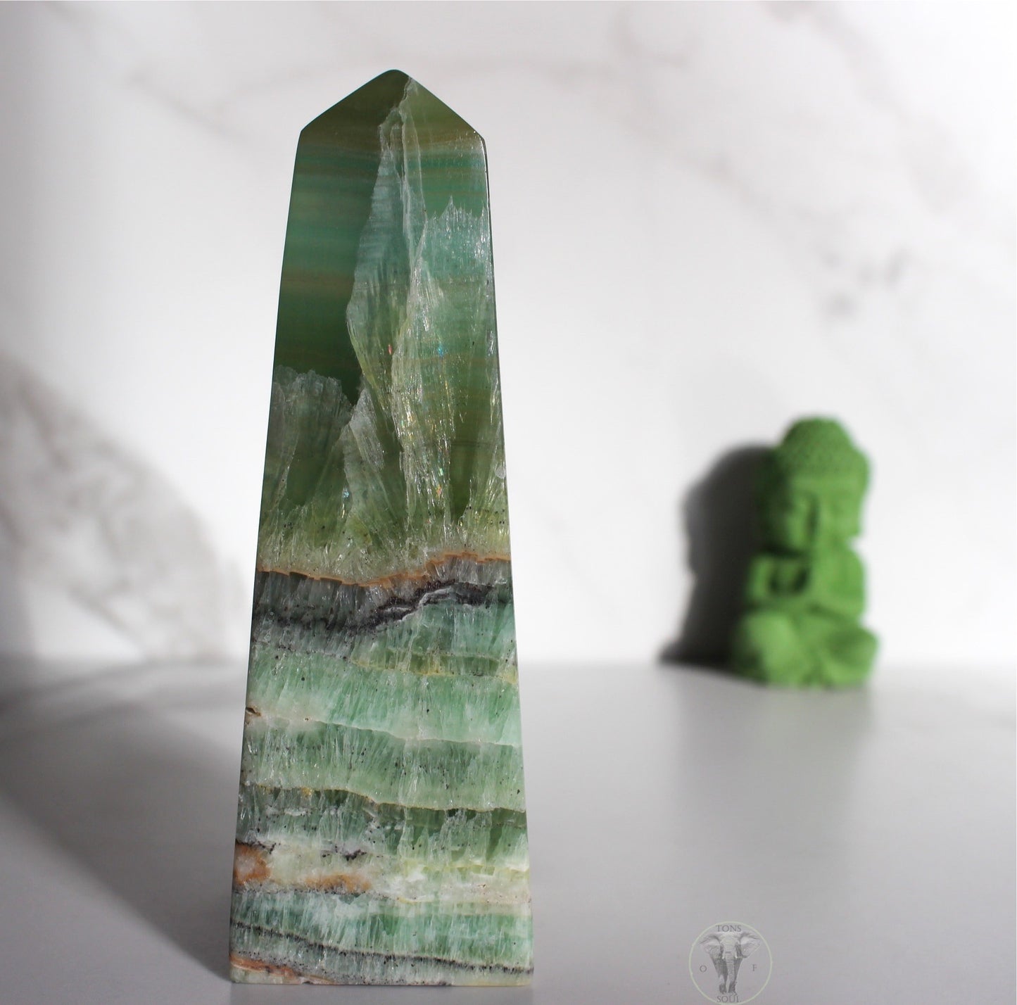 Green “Kiwi” Calcite Obelisk Tower| A