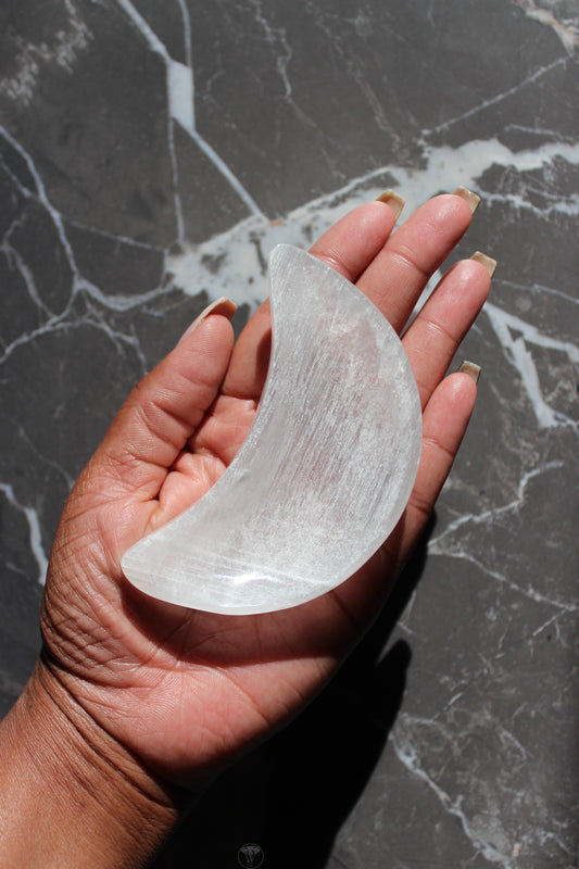 Satin Spar Moon Bowl | Selenite Bowl | Tons of Soul