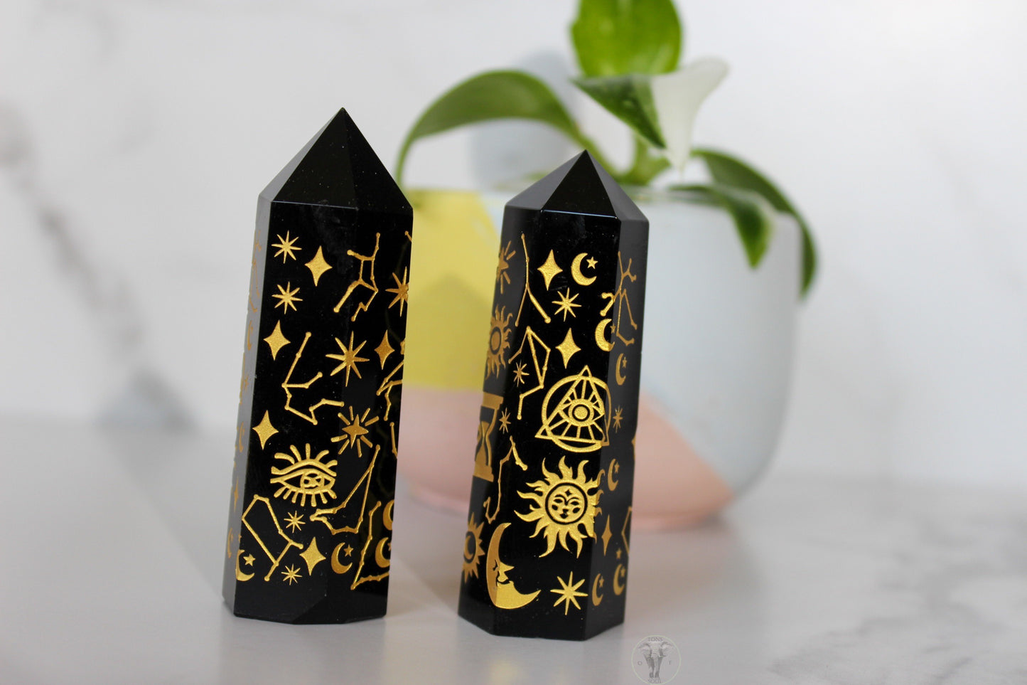 “Ethereal” Etched Black Obsidian Point | Crystal Tower | Tons of Soul