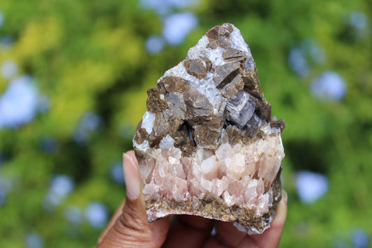 Dogtooth Calcite with Purple Fluorite Specimen