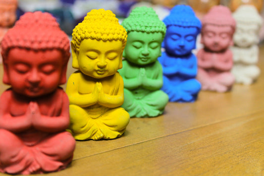 Colorful Buddha Figurine | Concrete Anjali Buddha | Namaste Figurine