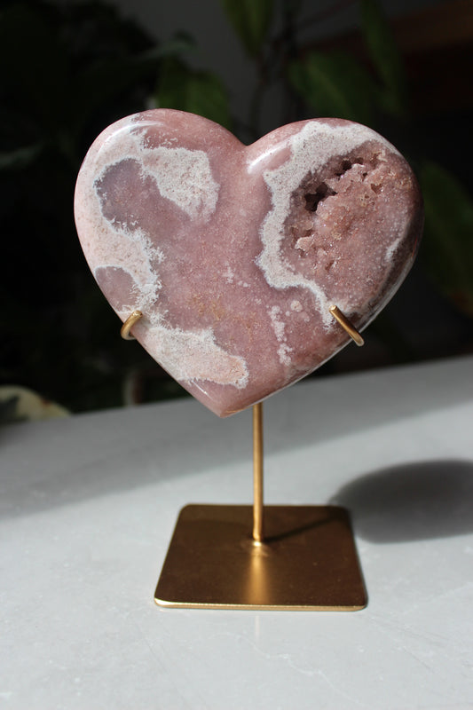 Druzy Pink Amethyst Heart with Metal Stand - Polished - Brazil | Crystal Heart | Tons of Soul Crystals