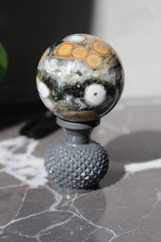 Beautiful High Grade Druzy Ocean Jasper Sphere | Crystal Ball | Tons of Soul Crystals