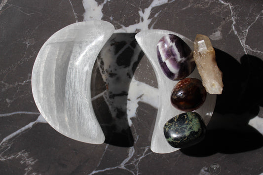 Satin Spar Moon Bowl | Selenite Bowl | Tons of Soul
