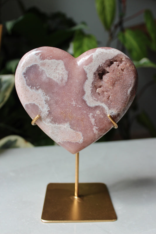 Druzy Pink Amethyst Heart with Metal Stand - Polished - Brazil | Crystal Heart | Tons of Soul Crystals
