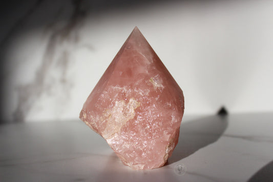 Rose Quartz Polished Top, Raw Sides Point (#1)